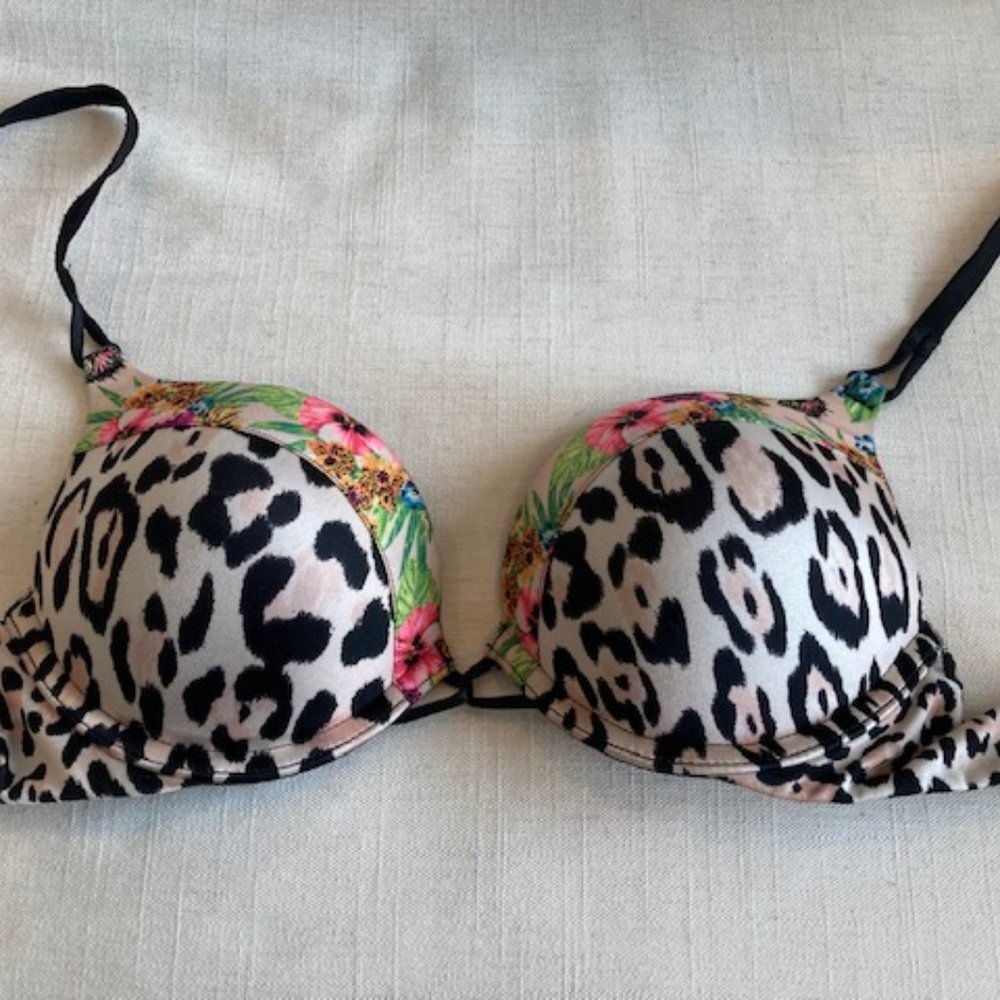 Victoria's Secret Plunge Push Up Bra Floral/Leopard 34A